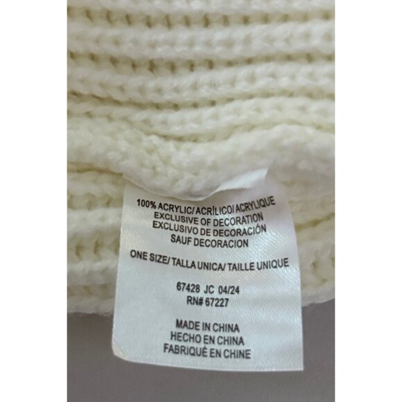 Hat Beanie Knit Cap Smiley Face Fleece Ivory Yellow - Picture 6 of 8